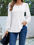 Licemere Women's Long Sleeve Pleated Puff Sleeve Tunic Shirt White Size L by Deal US