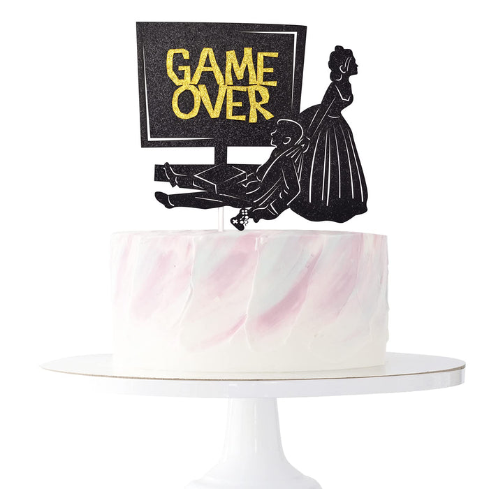 Little Man Game Over Wedding Cake Topper Double-sided Black Glitter 5.5x4.5in by Deal US