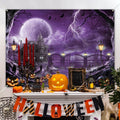 Halloween Backdrop Banner Scary Castle Cemetery Purple Full Moon 7x5Ft by Deal US