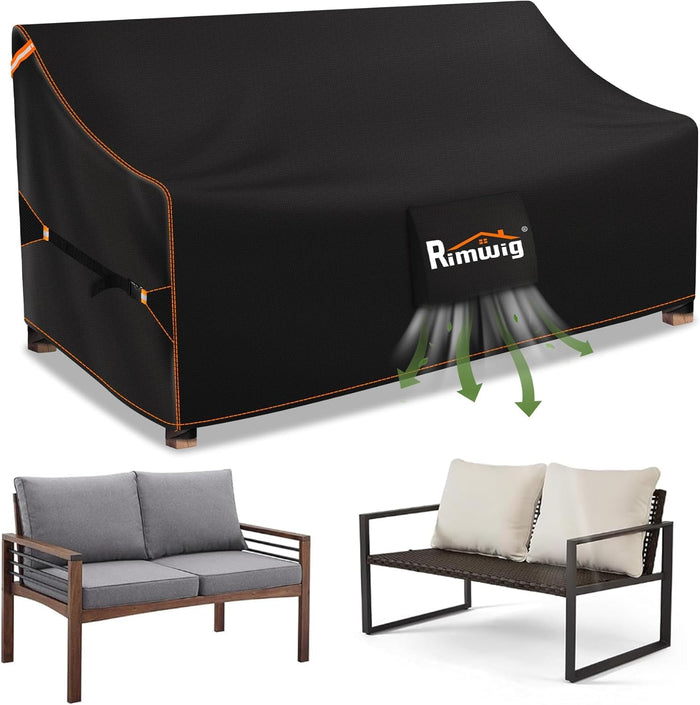 Rimwig Waterproof Outdoor Sofa Cover 89x89in V-Shape Black 420D Oxford Fabric by Deal US