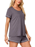 Rooscier Women's Cotton Pajama Set Scoop Neck Pocket Top Shorts Gray Size S by Deal US