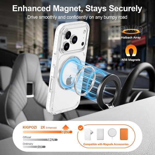 Magnetic Ring Stand Case for iPhone 17 Pro 6.6" Clear Military-Grade Shockproof by Merch Section