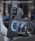 Magnetic Case for Samsung Galaxy S26 Ultra with Ring Stand Slide Camera Cover Screen Protector Black by Merch Section