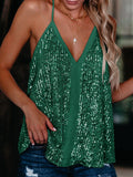 miduo Womens Sequin Tank Top Casual V Neck Halter Green Size S by Deal US