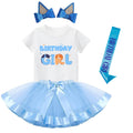 K-Acc Birthday Girl Outfit T-Shirt Blue Ears Tutu Dress Satin Sash Size 8 by Deal US