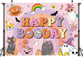 CUMIA Groovy Happy BooDay Banner Backdrop 6x4FT Boho Rainbow Ghost Halloween by Deal US