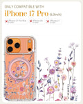 Magnetic Ring Stand Case for iPhone 17 Pro Purple Flower Clear Soft TPU Cover by Merch Section