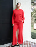C202 Women's Two Piece Sweatsuit Tracksuit Casual Chic Scarlet Size L by Deal US