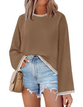 ZESICA Women's Oversized Ribbed Knit Sweater Crewneck Brown Size S by Deal US