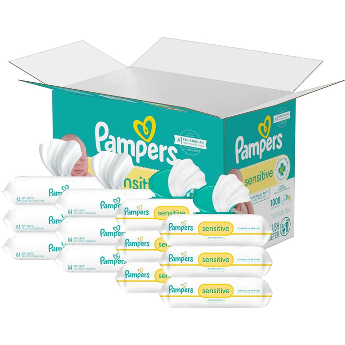 Pampers Sensitive Baby Wipes, Water Based, Hypoallergenic and Unscented, 8 Flip-Top Packs, 4 Refill Packs (1008 Wipes Total) by Pasteur Pharmacy