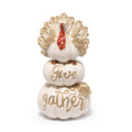 Hodao Thanksgiving Pumpkin Turkey Figurine 3 Stacked Pumpkins White Resin by Deal US