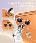 BERFY Camera Lens Protector for iPhone 17 Pro/17 Pro Max, Glitter Bling Aluminum Alloy Metal Ring, 9H Tempered Glass Camera Cover Screen Protector Accessories, Anti-Scratch, Case Friendly, Orange