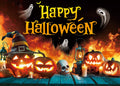 Happy Halloween Backdrop Ghost Pumpkin Flame Haunted House Party Banner 6x4FT by Deal US