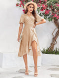 Febriajuce Women's Summer Wrap Maxi Dress V Neck Ruffle Hem Champagne Size S by Deal US