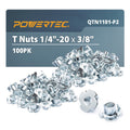 POWERTEC 1/4-20 4 Pronged T Nuts Threaded Inserts Woodworking 3/8" Length 100pcs by Deal US