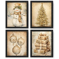 JXREQ Vintage Christmas Wall Art Prints 8x10 Snowman Tree Set of 4 Unframed by Deal US