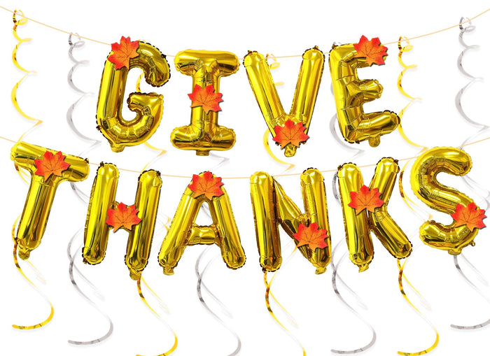 Pardi Give Thanks Banner Balloons 16in Gold Thanksgiving Party Decor Maple Leaf by Deal US