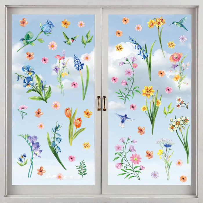 Aryroi Spring Flower Window Sticker Floral Decals Green 12.2x1.3 inch by Deal US