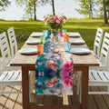 Perdecor Spring Hummingbird Pink Petals Table Runner 13x70in Cotton Linen by Deal US
