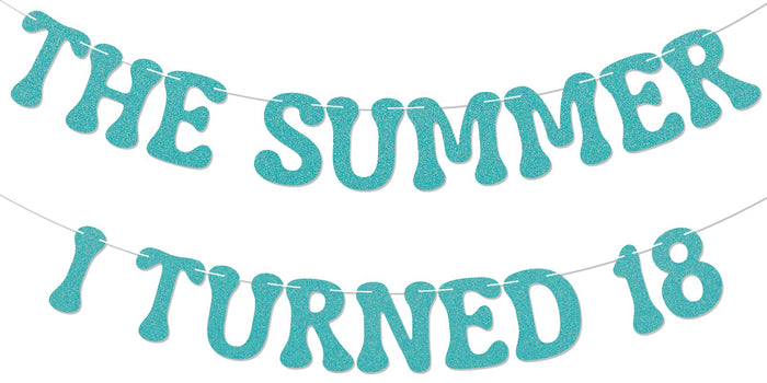 Nesinpa The Summer I Turned 18 Banner Blue Glitter 18th Birthday Party by Deal US