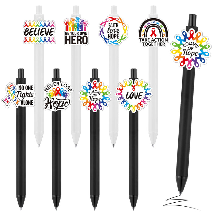 Epakh 24 Pcs Cancer Awareness Ribbon Ballpoint Pens Black Ink White Black by Deal US