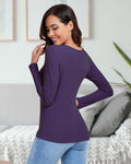 WOWENY Women Thermal Fleece Lined Long Sleeve Shirt Navy Size 2XL by Deal US