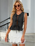 APRROOT Denim Vest Women Sleeveless V Neck Tie Front Dark Blue Size S by Deal US