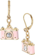Betsey Johnson Pink Camera Crystal Gold Toned Dangle Earrings by Vanessa Jane
