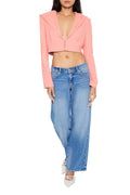 Forever 21 Plunging Hooded Cropped Blazer Pink Size XS by Deal US