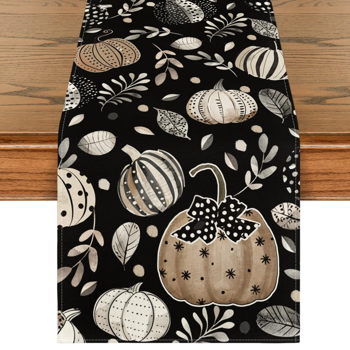 Artoid Mode Harvest Pumpkin Darkness Floral Table Runner Black 13x90 Inch by Deal US