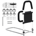 Okvpajdo Adjustable Bed Rail with 2Grab Bars Safety Guard Black White King Queen by Deal US
