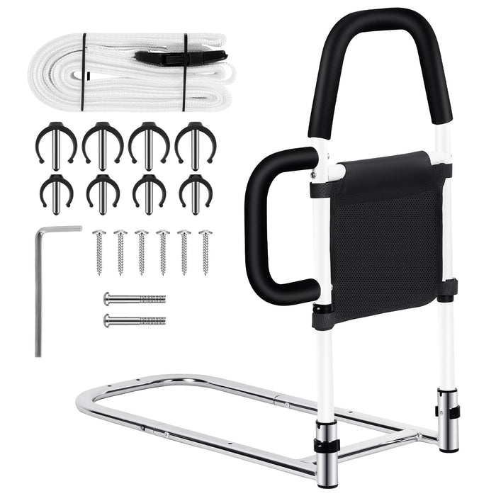 Okvpajdo Adjustable Bed Rail with 2Grab Bars Safety Guard Black White King Queen by Deal US