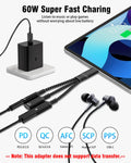 tiavalmax USB C Splitter 3.5mm Headphone Charger Adapter 60W PD Fast Black by Deal US