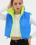 Xeoxarel Women's Reversible Puffer Cropped Vest Full Zip Sleeveless Green Blue M by Deal US