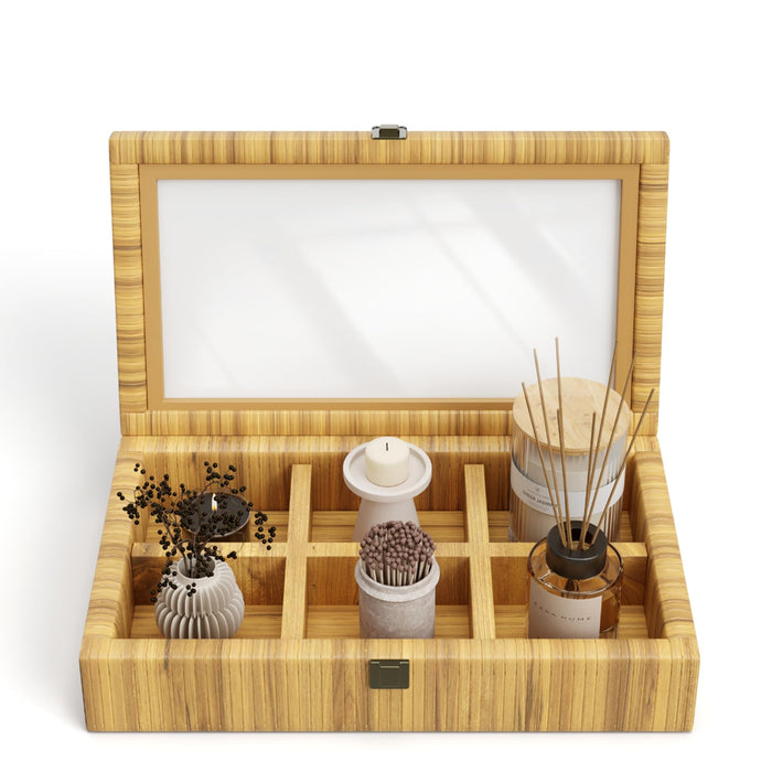 Fllamo Rattan Storage Box with Lid 6 Compartments Brown 11.8x7.8x3in by Deal US