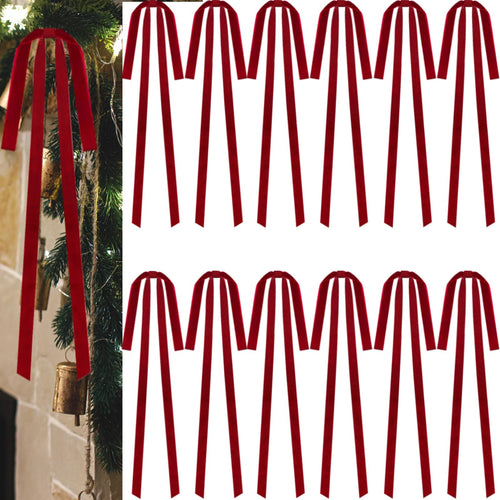 Dcocdeely 12 Pcs Velvet Christmas Bows 24x12in Wine Red Rustic Decor by Deal US