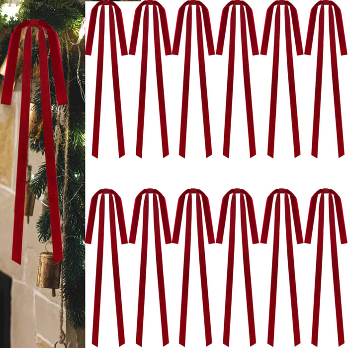 Dcocdeely 12 Pcs Velvet Christmas Bows 24x12in Wine Red Rustic Decor by Deal US