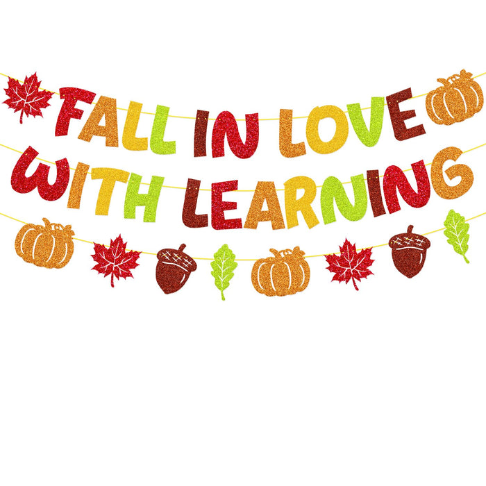 YWLACC Fall in Love with Learning Classroom Banner Autumn Leaves Pumpkin by Deal US