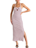 Wenrine Womens Striped Halter Neck Maxi Dress Burgundy Size L by Deal US