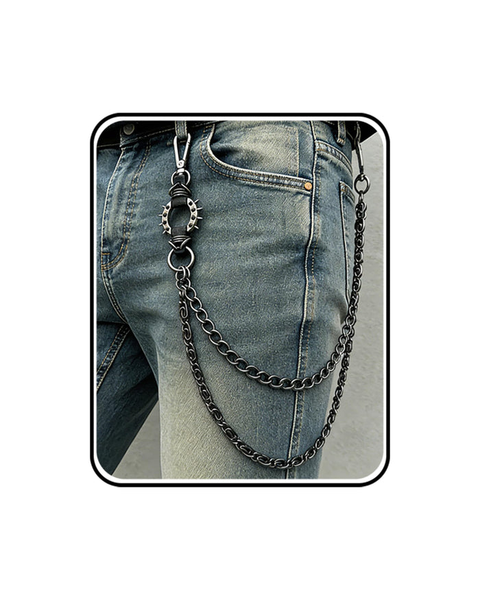 SISICHIC Pants Jean Chain: Pocket Wallet Purse Chain Belt for Biker, Heavy Streetwear Grunge Punk Goth Rockstar Pirate Accessories - Carabiner Black Leather