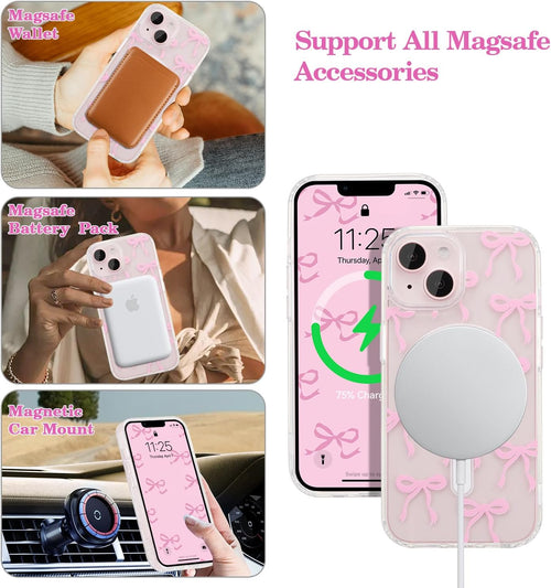 Magnetic Bow Case for iPhone 14 & 13 Pink Slim Clear by Merch Section