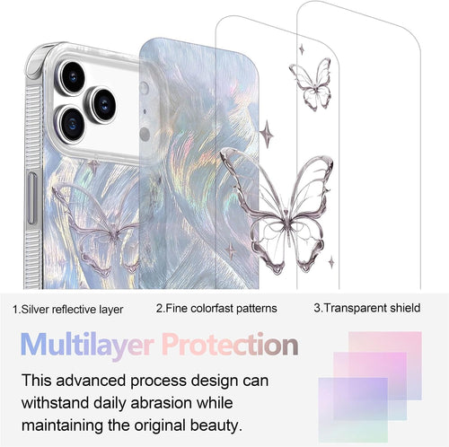 Compact Case for iPhone 17 Pro Max Shiny Silver Butterfly Design