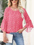 CiCiBird Women Chiffon Floral Blouse 3/4 Ruffle Sleeve Pink Size XXL by Deal US