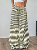 GUOLEZEEV Women Lounge Pants Elastic Waist Striped Y2K Sleepwear Black Apricot L by Deal US