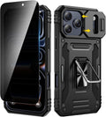 Privacy Screen Protector Case for iPhone 17 Pro 6.3" Black Ring Kickstand Military-Grade by Merch Section