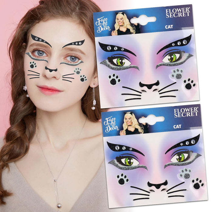 Totelux Cat Face Glitter Tattoos Stickers Temporary Tattoo 2Pcs by Deal US