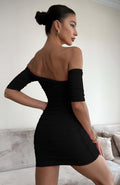 GOBLES Women's Summer Short Sleeve Sexy Bodycon Ruched Mini Dress Black Size L by Deal US