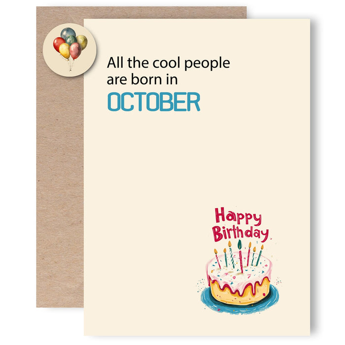 MOSSSH October Birthday Cards with Envelope Sticker Black Letter Print by Deal US