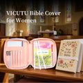 VICUTU Bible Cover Case for Women with Handle Pink Soft Quilted Carrying Bag by Deal US
