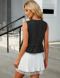 APRROOT Denim Vest Women Sleeveless V Neck Tie Front Dark Blue Size S by Deal US